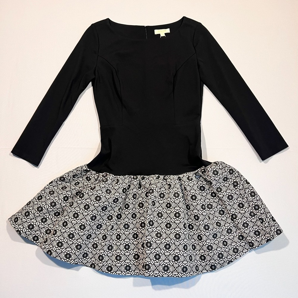 Erin‎ Fetherston Marla Mini Dress Drop-Waist Black Ivory Bubble Hem Size 6 NWT